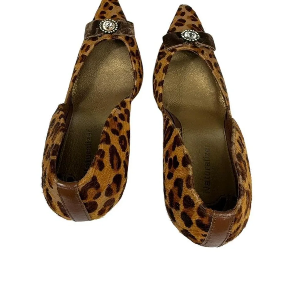 Naturalizer Leopard Print Heels w/ Rhinestone Bow (7M